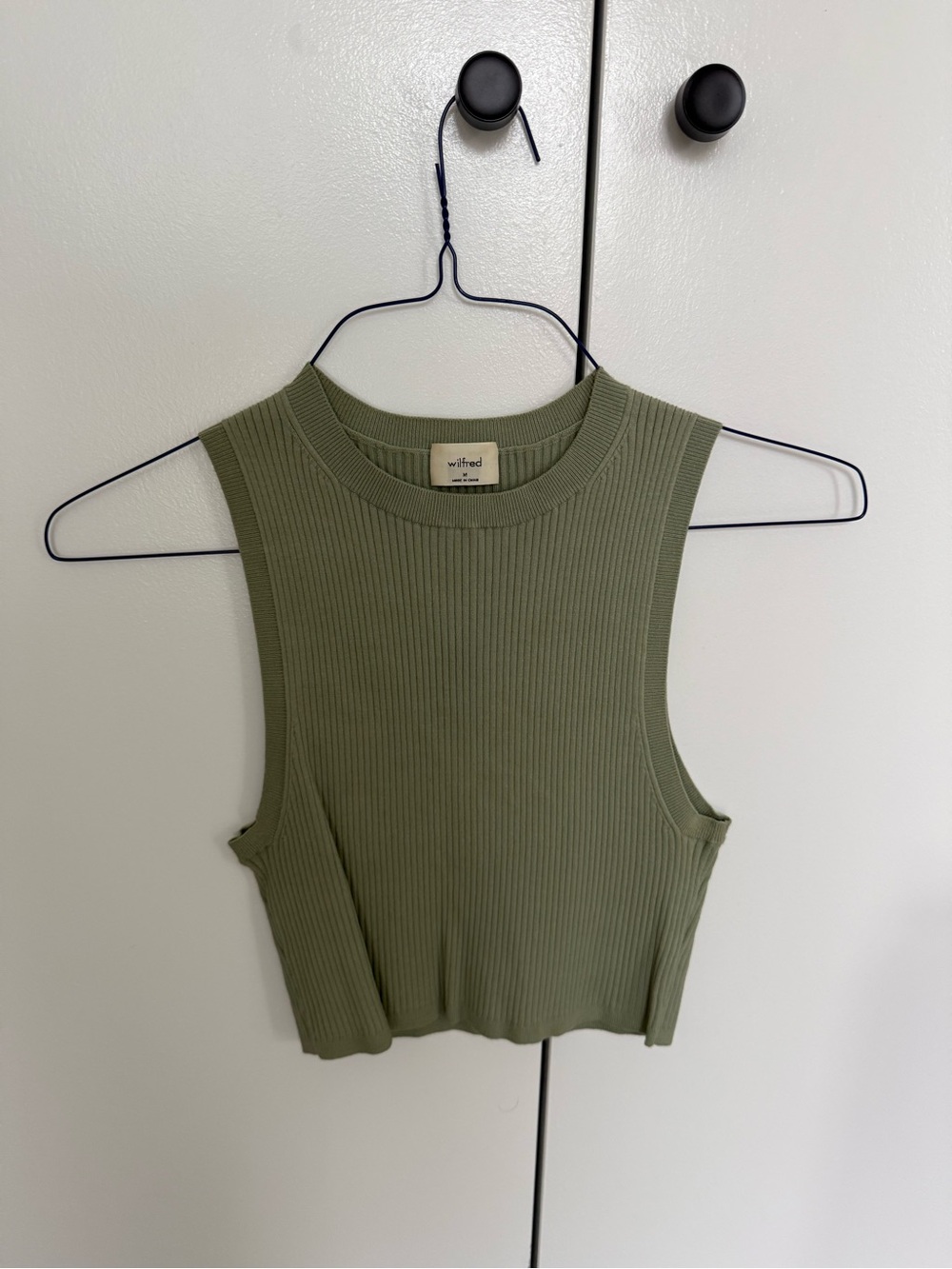 Wilfred Olive Ribbed High-Neck Cropped Tank